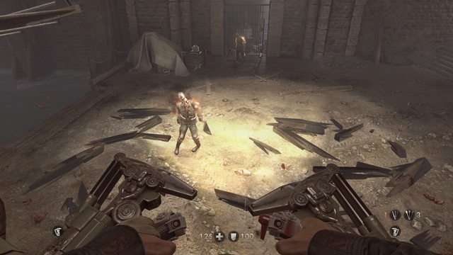 When you get to the mech and can control your character again, destroy the gate and deal with the charging zombies - Chapter 7 - Old Town - Walkthrough - Wolfenstein: The Old Blood - Game Guide and Walkthrough