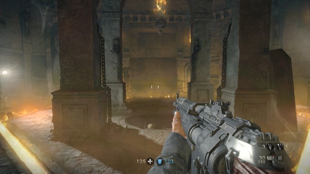 During the fight move around the circle - do not stand in one place - and avoid the hexagon in the center - Chapter 8 - Dig Site - Walkthrough - Wolfenstein: The Old Blood - Game Guide and Walkthrough