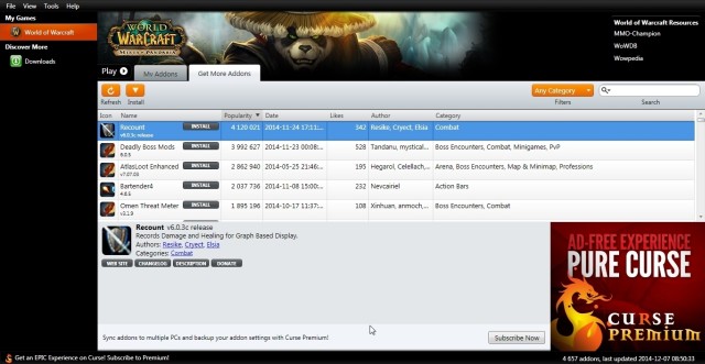 After you start the program, you see two tabs - My Addons and Get More Addons - Curse - Fieldcane Add-ons - World of Warcraft: Warlords of Draenor - Game Guide and Walkthrough