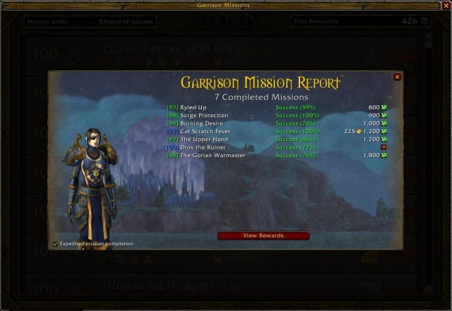 After you click Complete Missions, you receive all of the reports within several seconds and to learn which ones were successful and which ones were failed - Garrison Mission Manager + Master Plan - Fieldcane Add-ons - World of Warcraft: Warlords of Draenor - Game Guide and Walkthrough