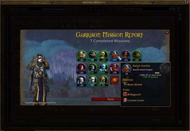 Then, click View Rewards thanks to which you access the window with all of the received rewards displayed - Garrison Mission Manager + Master Plan - Fieldcane Add-ons - World of Warcraft: Warlords of Draenor - Game Guide and Walkthrough