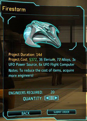 Whether you need one or three fighters, the production will take 14 days. - Production and improvement of equipment - XCOM Base - XCOM: Enemy Unknown - Game Guide and Walkthrough