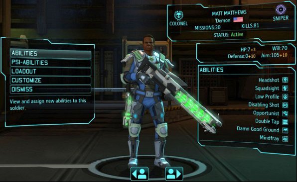 Sniper and his stats and skills. The Commando is one of the few veterans. - Barracks - XCOM Base - XCOM: Enemy Unknown - Game Guide and Walkthrough