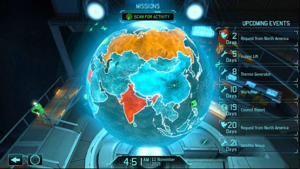 The more red, the worse. Fortunately, you can reduce panic by launching satellites. - Mission Control - Introduction - XCOM Base - XCOM: Enemy Unknown - Game Guide and Walkthrough