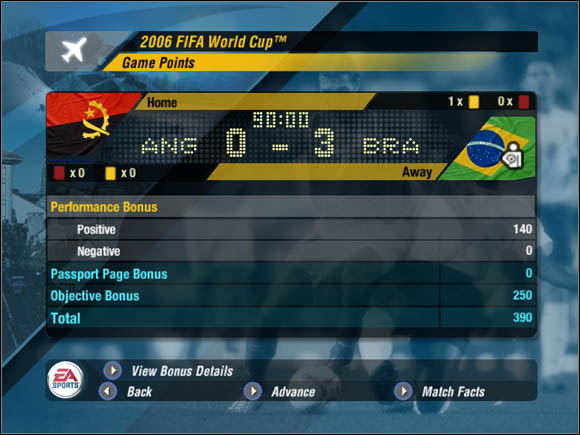 The game gives and takes points for each meeting on the pitch - Points - World Cup Mode - 2006 FIFA World Cup Germany - Game Guide and Walkthrough