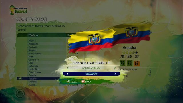 You begin game from choosing one of available teams - 2014 FIFA World Cup - Game Modes - 2014 FIFA World Cup Brazil - Game Guide and Walkthrough