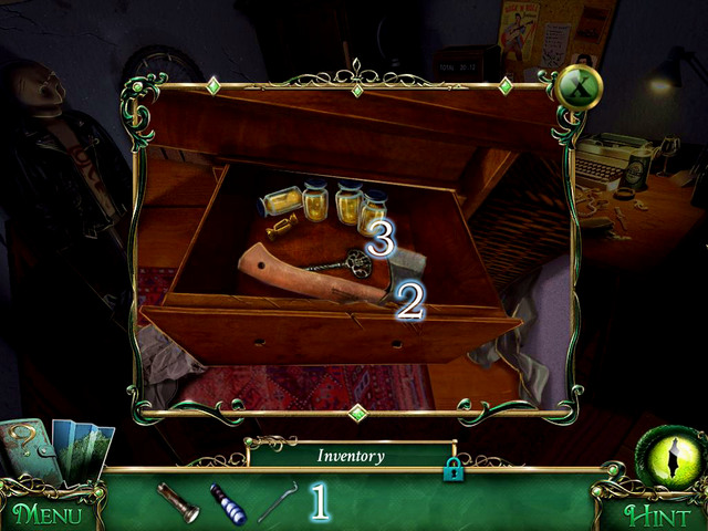 When you open a drawer using Crowbar [1], you obtain an Axe [2] and a Cemetery Key [3] - Library - Main storyline - 9 Clues: The Secret of Serpent Creek - Game Guide and Walkthrough