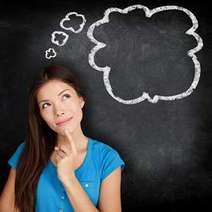  A woman thinking with a blank bubble