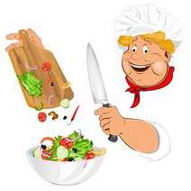 Cartoon cook chopping vegetables