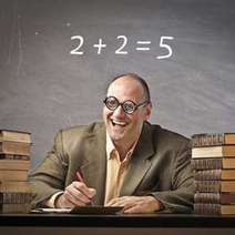 Teacher laughing with an incorrect mathematic result behind his back