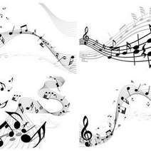 Flying papers with musical notes