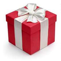 Red gift box with silver ribbon