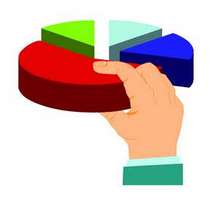 Hand holding biggest part of chart pie