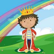 Cartoon king with a rainbow behind