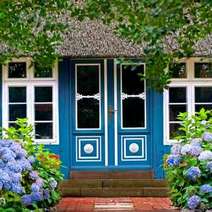 Blue front door of a house