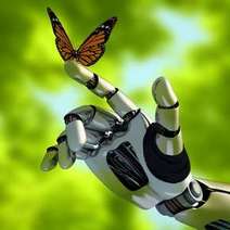 Butterfly sitting on robot's finger