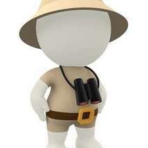 Animated figure wearing a hat and binoculars