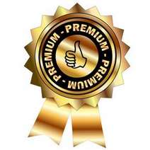  Golden medal with word Premium and thumb up