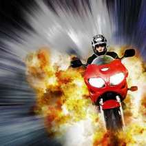  A motorbike driving out of fire