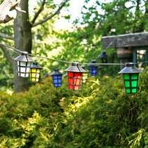 Colourful lamps hanged in the garden 