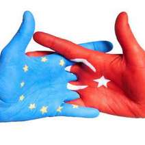  Hands shake blue and red