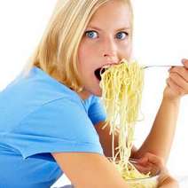  Woman eating spagetti