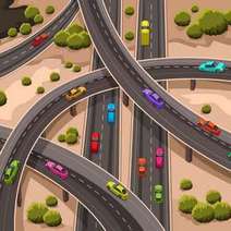  Cartoon of motorway crossings with cars