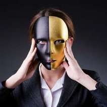 Man wearing half black and half golden mask