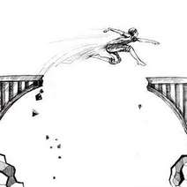  Drawing of a person jumping over a broken bridge