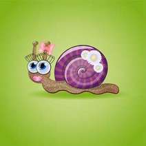  Cartoon snail with violet shell and green background