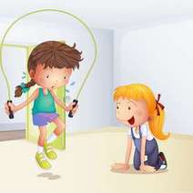 Cartoon of two girls jumping a rope 