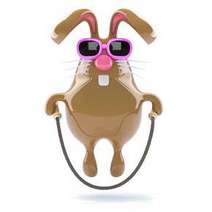  Cartoon of a rabbit with sunglasses jumping a rope