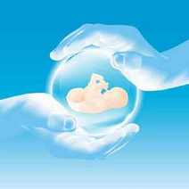 Hands holding a baby in a bubble