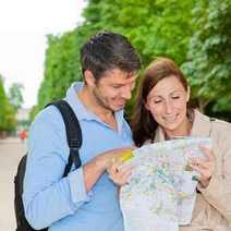 A couple studying a map 
