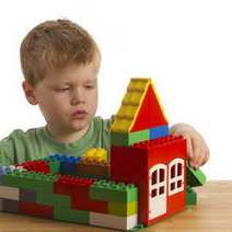  Boy building a LEGO house