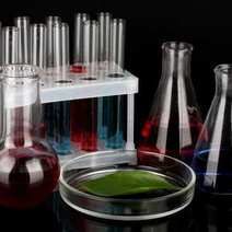  Varios test-tubes, banks and dishes in a lab