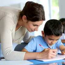 Mother and son doing homework