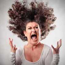 Screaming woman with crazy hair