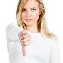 A woman showing thumbs down