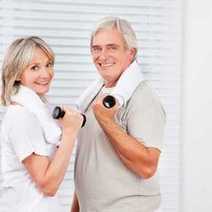 Two elderly people working out