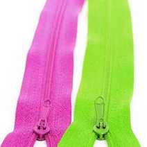 Two zippers, one purple, one green