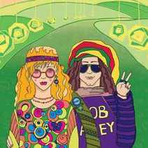  Cartoon hippie couple