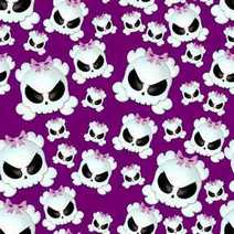 Skulls with pink ribbons on violet background