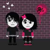 Cartoon young couple wearing black