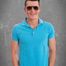 A guy wearing a blue polo shirt and sunglasses