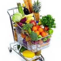 A shopping cart with fruits and vegetable