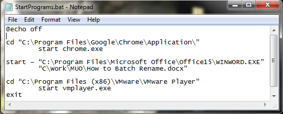 Windows Start Multiple Files Batch