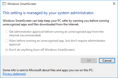 Windows 10 SmartScreen Settings