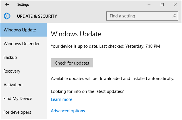 Windows 10 Settings Windows Update