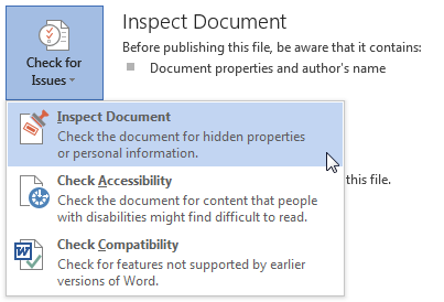 Microsoft Word 2013 inspect document